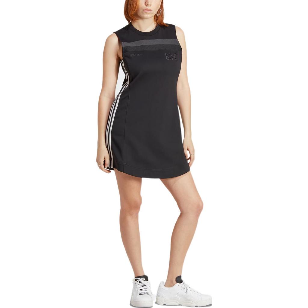 adidas Originals Blue Version Collection Sleeveless Dresses Women's Black Crew Neck Moderate Short HR3419