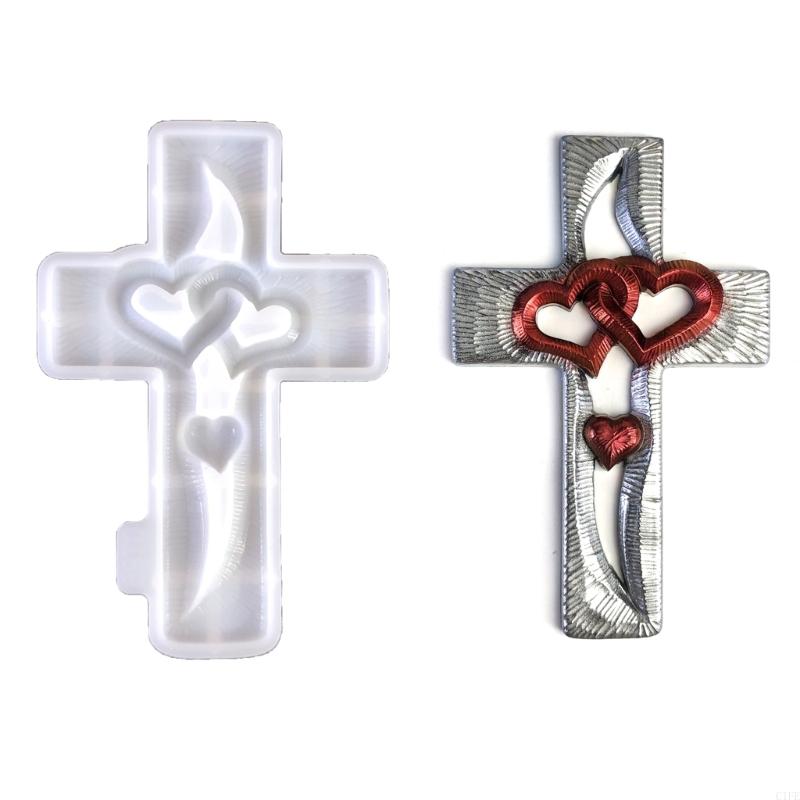 

C1FE DIY Silicone Mold for Crafting Love Heart Crosses Charm Jewelry and Decorations