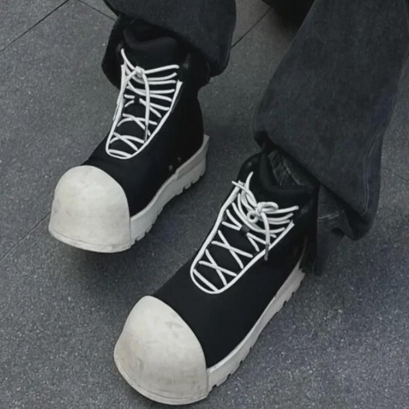 Miqi Women's Black & White High-Top Thick Sole Sneakers - 2024 Autumn/Winter Collection, Breathable & Casual Comfort