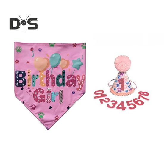 Dog Birthday Costume Accessory Pet Hat Bandana Numbers Set Puppy Dress Up Triangle Scarf Outfit for Small Medium Large Dogs