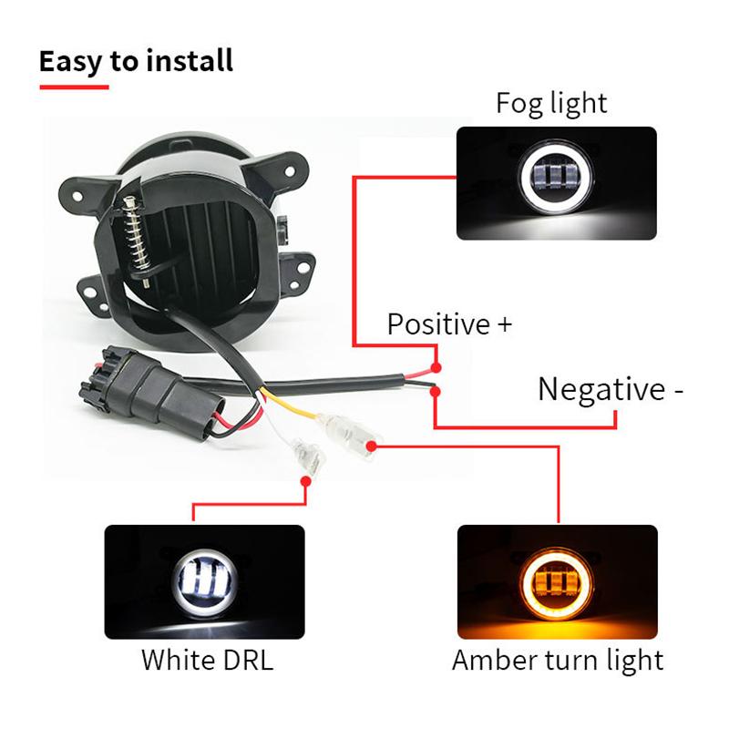 Car Led 4 Inch Front Bumper Fog Light For Off-Road With/Without White Yellow Halo Ring Drl Angel Eyes Lamp 30W Fog Lights