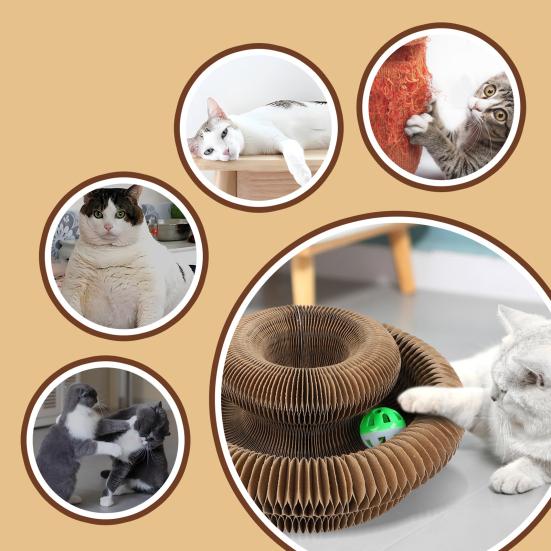 Cats Accordion Toy Foldable Cat Scratch Board with Bell Ball Portable Changeable Cat Scratcher Toy for Indoor Cats Anxiety Relief Exercise