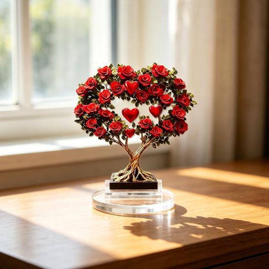Acrylic Rose Ornament, 2D Flat Flower Decoration with Base, Table Centerpiece Rose Ornament, Romantic Desktop Decor for Home Shelf Cabinet