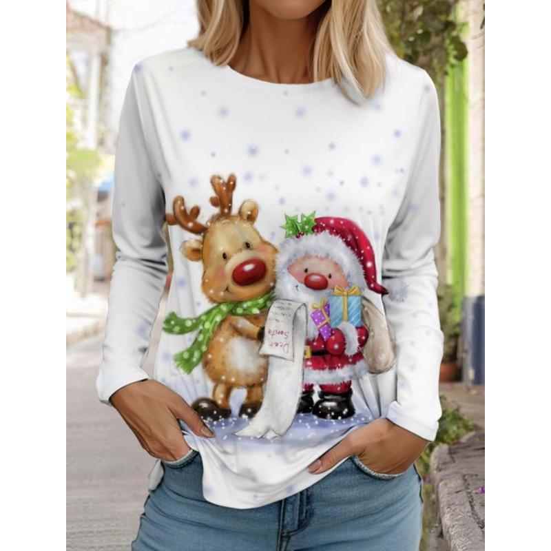 Christmas Animal Women's Long Sleeve 3D Pattern T Shirt  New Autumn Fashion Santa Claus Women's Top Harajuku  Pullover Clothing