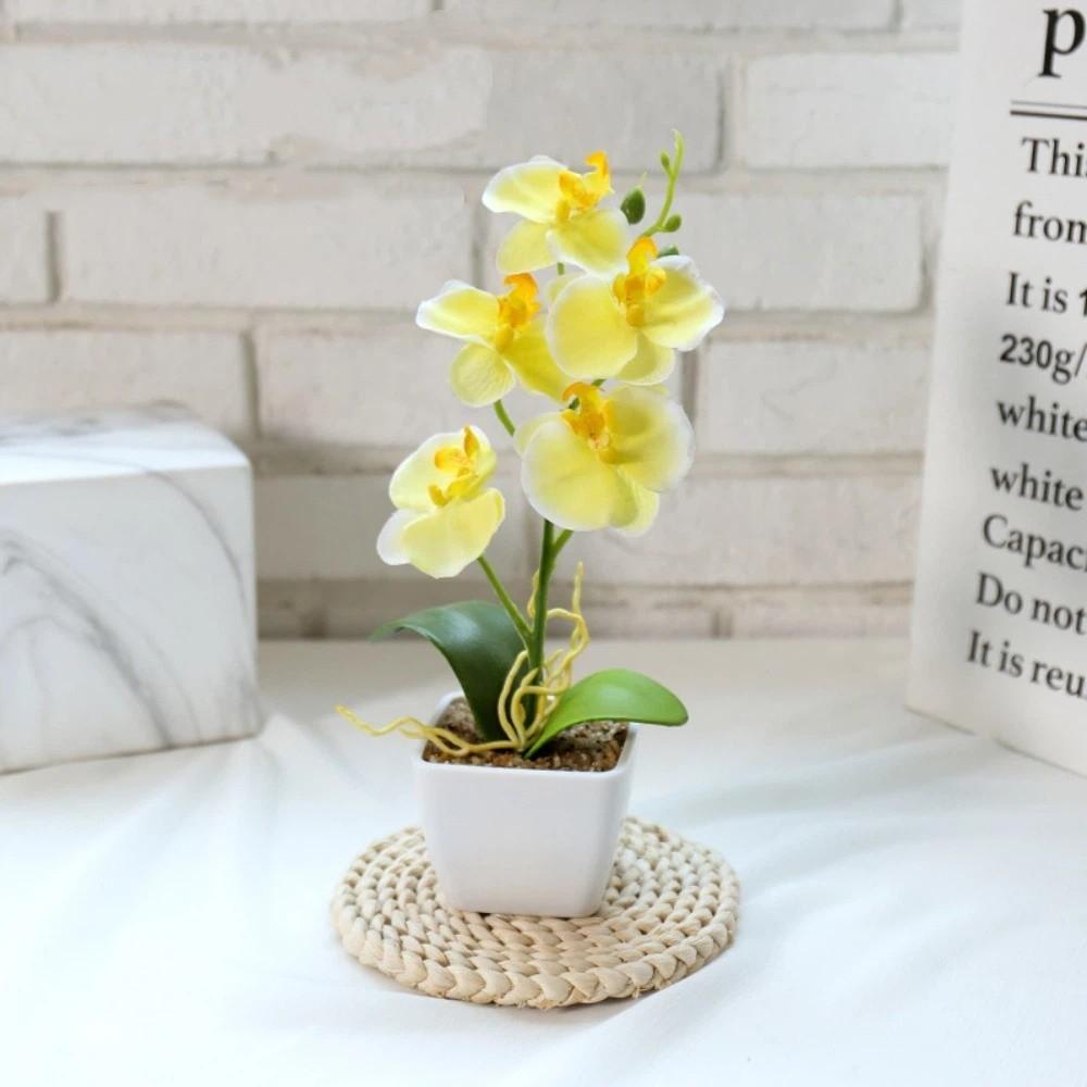 White Flower Pot Artificial Orchid Bonsai Multi-Bloom Plastic Fake Flower  Home Decor