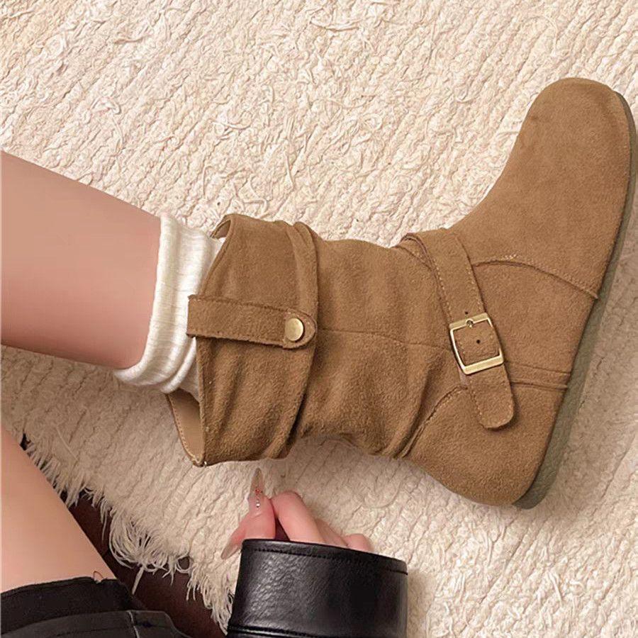 2025 New Autumn Retro Suede Western Cowboy Boots Martin Boots, Women's Shoes Single Boots, Two Small Boots