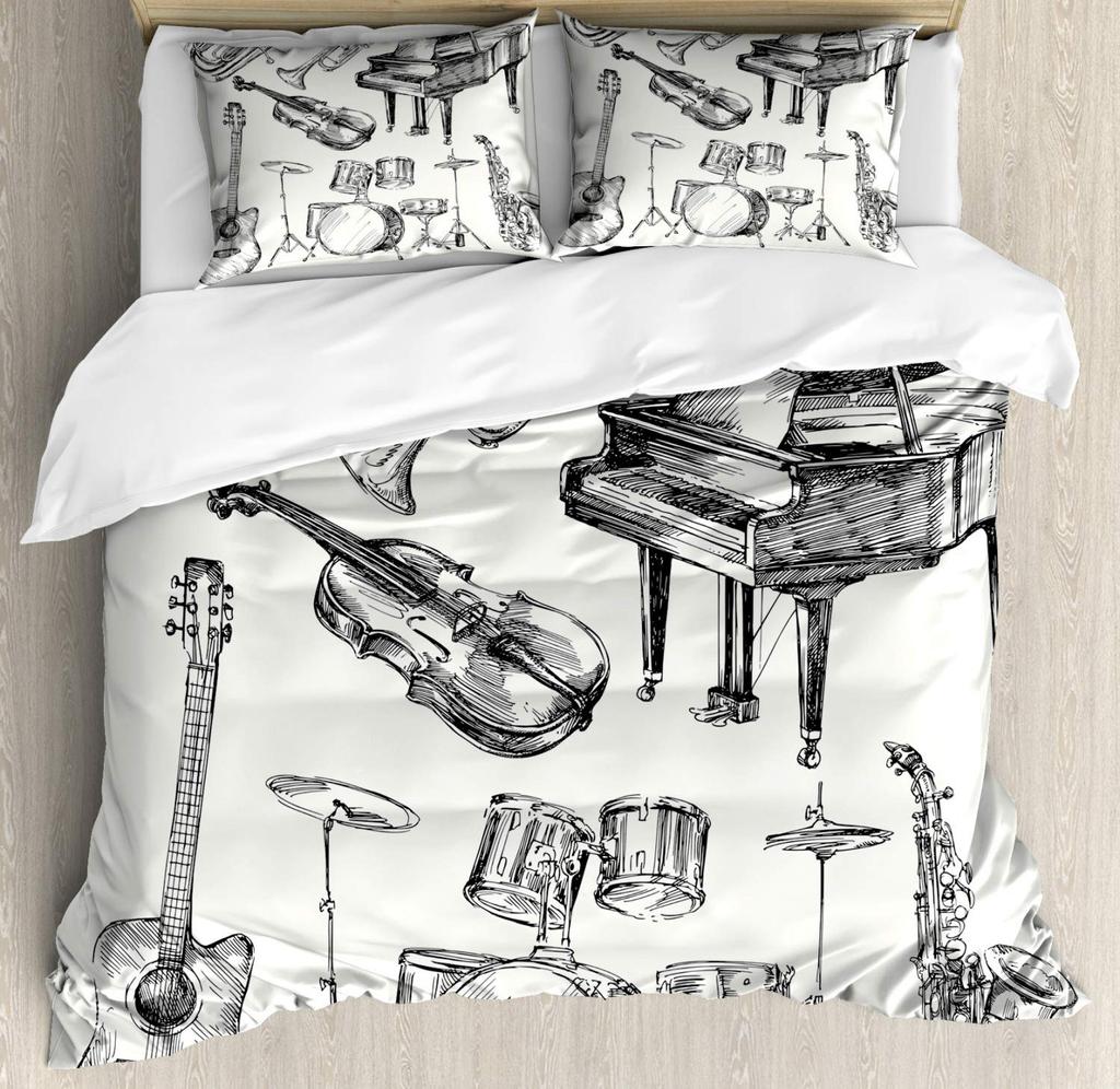 Music Notes Bedding Set Piano Keys Duvet Cover Classic Melody Comforter For Kids Boys Girls Bedroom Decor