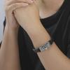 Dawapara Punk Flying Eagle Owl Bangle Bracelet 20cm Black Leather Wristband for Men Stainless Steel Jewelry