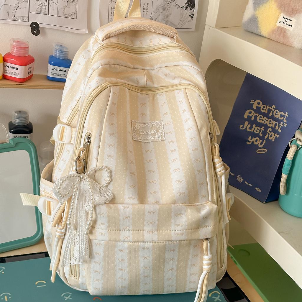Schoolbag new gentle fresh color scheme striped design backpack junior high school schoolbag women's fashion commuter backpack