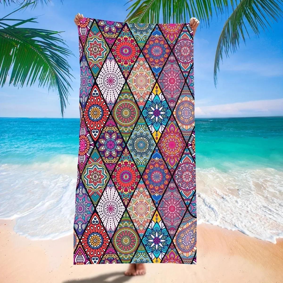 

Mandala Pattern Microfiber Beach Towel Soft Absorbent Quick-drying Perfect for Swimming Camping and Bathing W30*H60(CM)