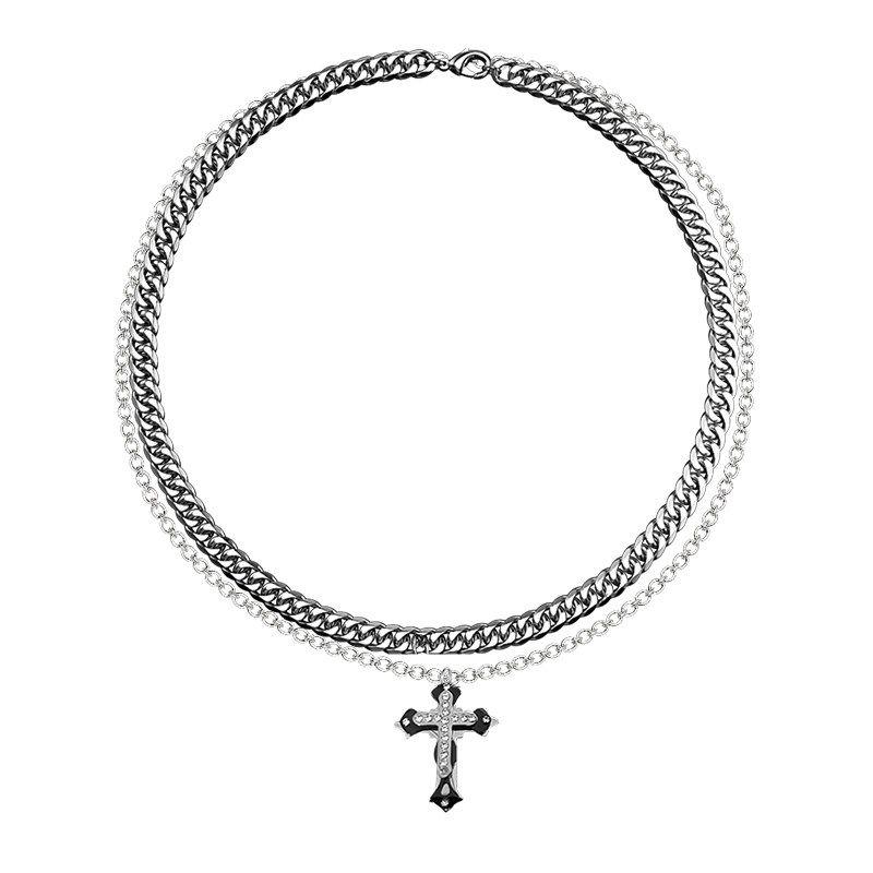 INS Cross Pendant Titanium Steel Women's High Street Cuban Link Chain