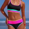 1011 New Three-piece High-waisted Bikini Women's Contrasting Color Split Swimsuit Serrated Edge Vacation Swimsuit