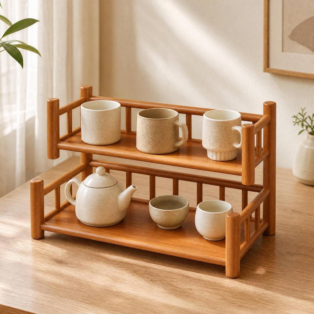 Two-Tier Tabletop Shelving unitSaving Rack with Raised Rails Compact
