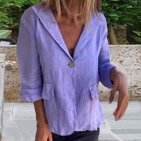 Coat Lapel Long Sleeve Flap Pockets Suit Jacket Solid Color One Button Loose Work