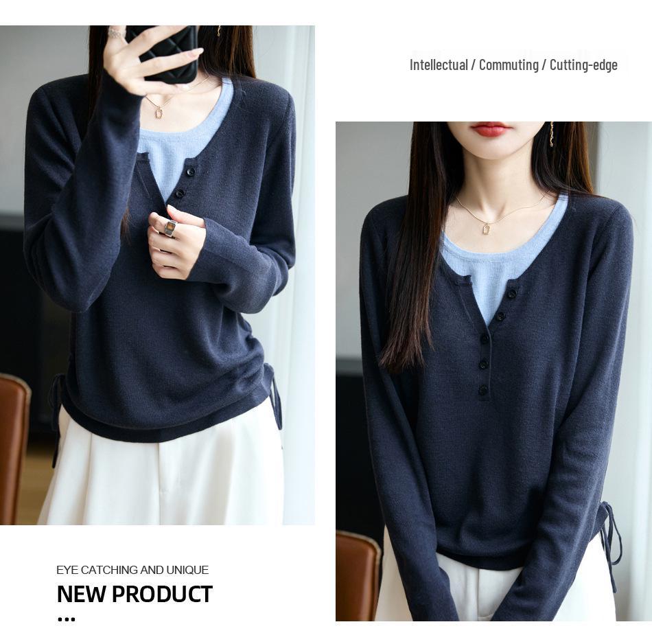 Autumn Style Women's Knit Sweater - Two-Piece Look, Age-Reducing & Loose Fit