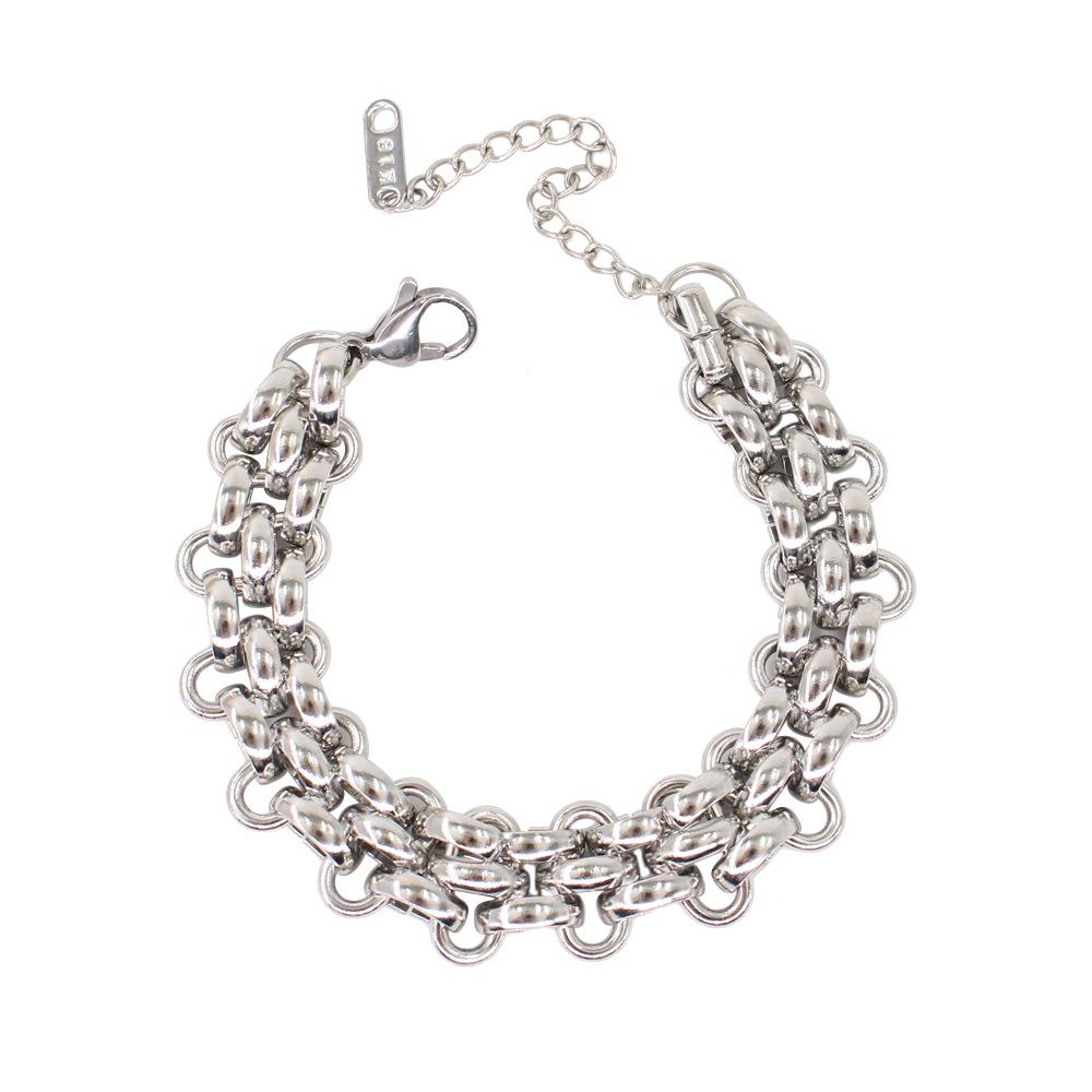 18K Goldplattierter Titanstahl Geflochtene Halskette Armband - Damen Cross-border Hip Hop Schlüsselbein Kette mit Vakuum Farbhaltigkeit