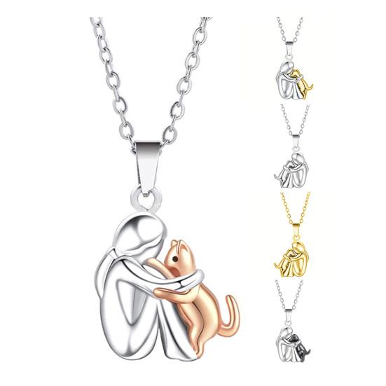 Colar Cão e Mulher Pingente Abraço de Cachorrinho Colar Memorial Joia para Donos de Cães Gatos Presente para Mulheres Mães Amantes de Animais de Estimação