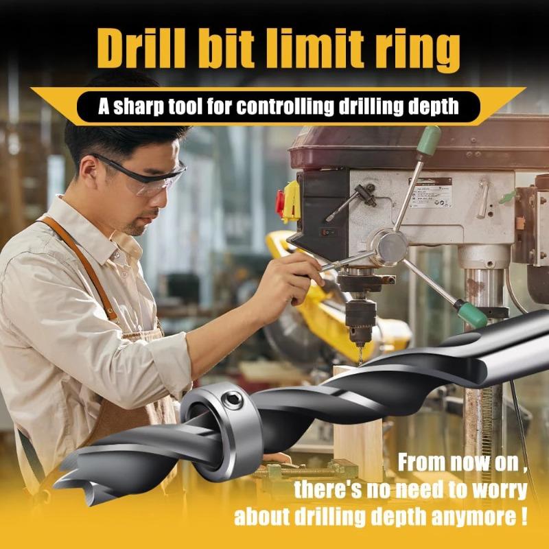 9PCS Depth Stop Drill Bit Collar Set Positioner Ring and Hex Wrench Tighten The Stopper Set Screws Woodworking Tool
