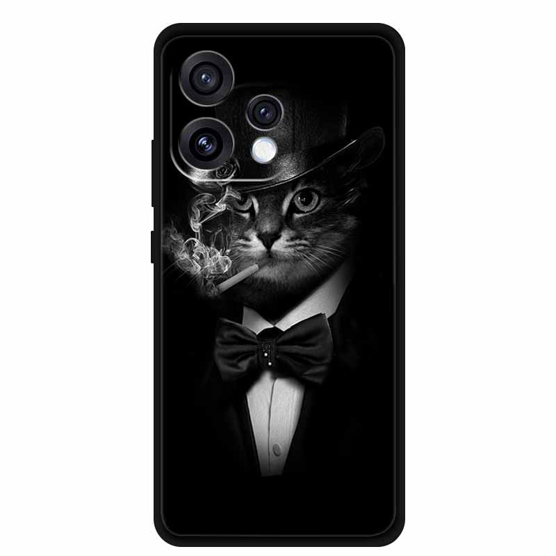 For Oppo Reno15 5G Case 6.59" Cute Cat Balck Edge Soft Silicone Wolf Phone Back Cover For Oppo Reno 15c 5G Protective Lion Funda