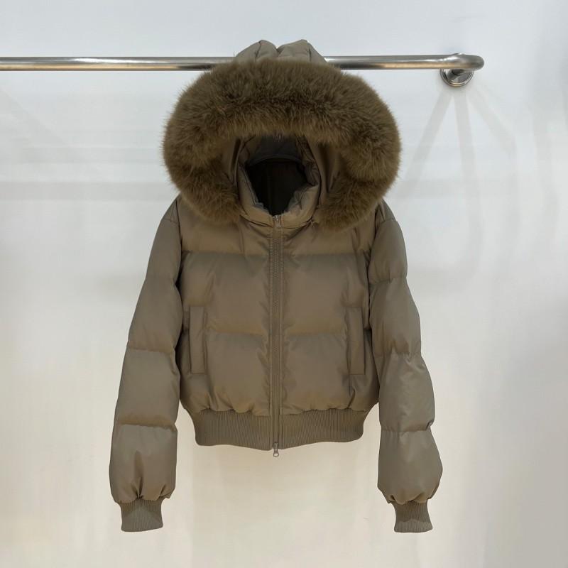 Womens Short Puffer Coat With Detachable Fox Fur Collar Slim Fit 90% White Duck Down Warm Winter Jacket Petite