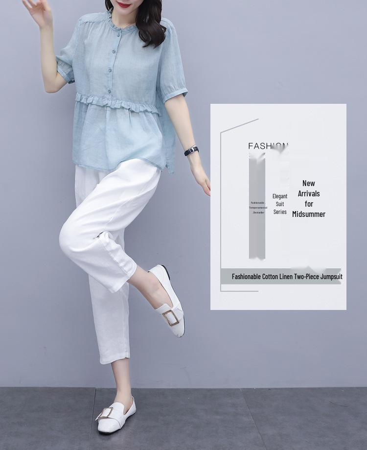 Summer 2025 Fashionable Cotton-Linen Set for Women – Petite, Youthful Style