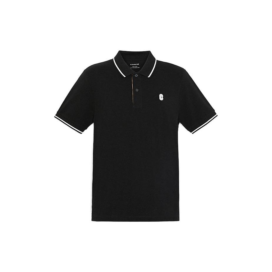 

Coach FW22 Solid Logo Embroidered Short Sleeve Polo Shirt Men tops Black C9513-BLK S