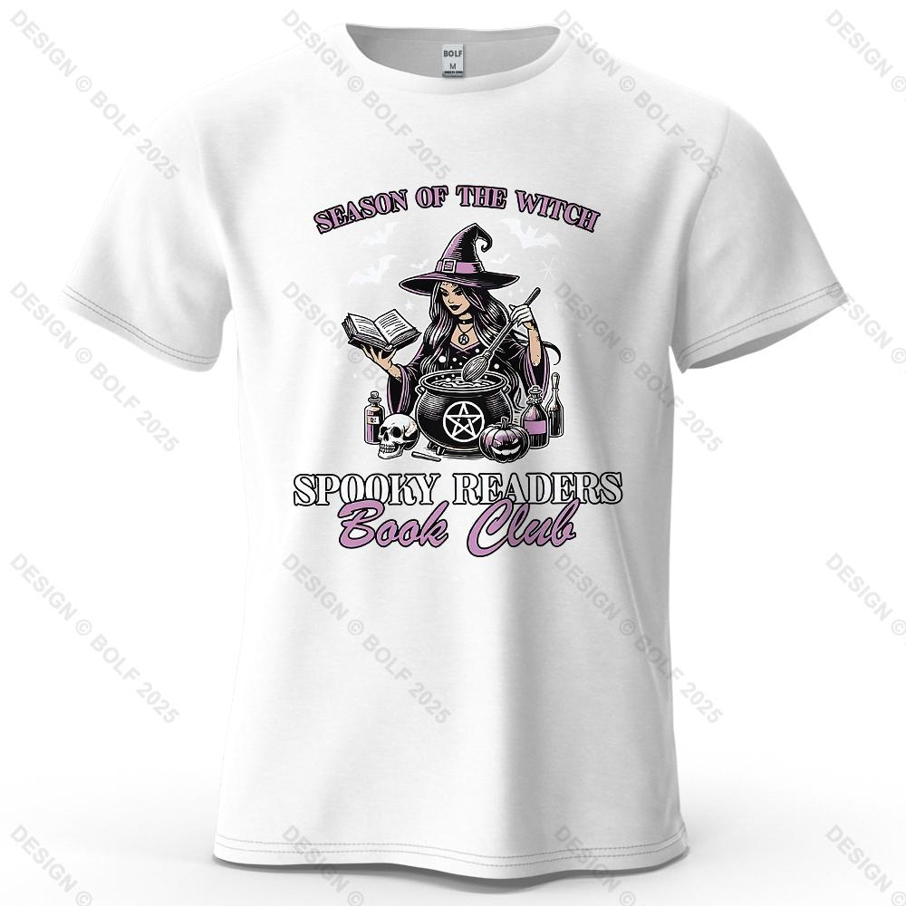 Witchy Book Club Printed Men's T-Shirt 100% Cotton Oversized Mysterious Unique Graphic Tees for Women Tops Tees Reading