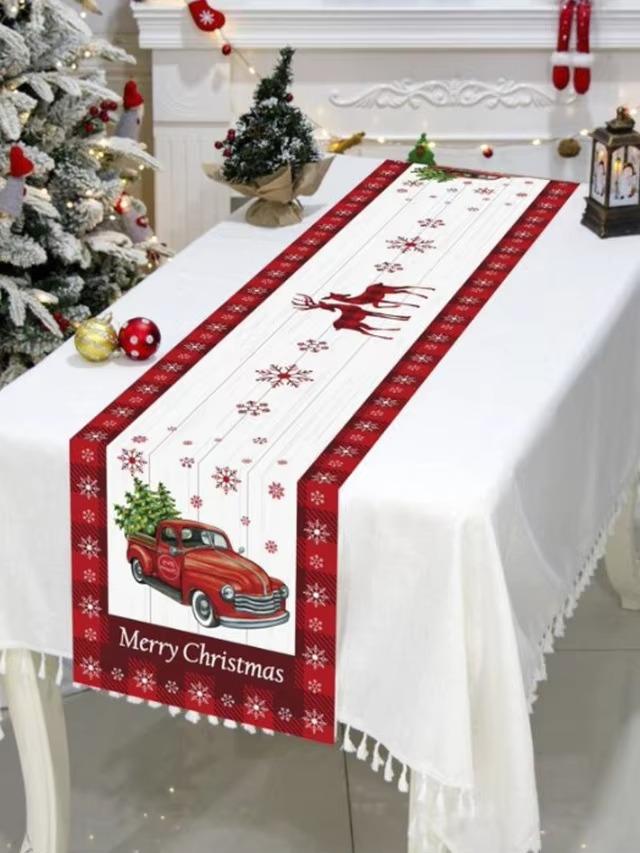 Table Runner 1PCS Christmas Tree Printing Waterproof Dyeing Tablecloth Decoration Tablecloth Christmas