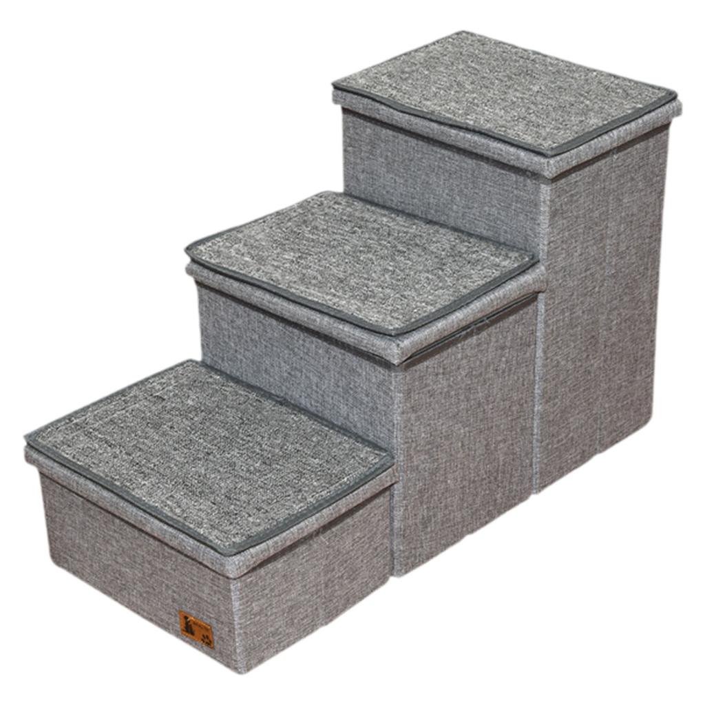 3 Tier Dog Stairs with Storage Compartments Scratch Resistant Older Cat Ramp Modular Pet Steps with Hollow Storage Compartment