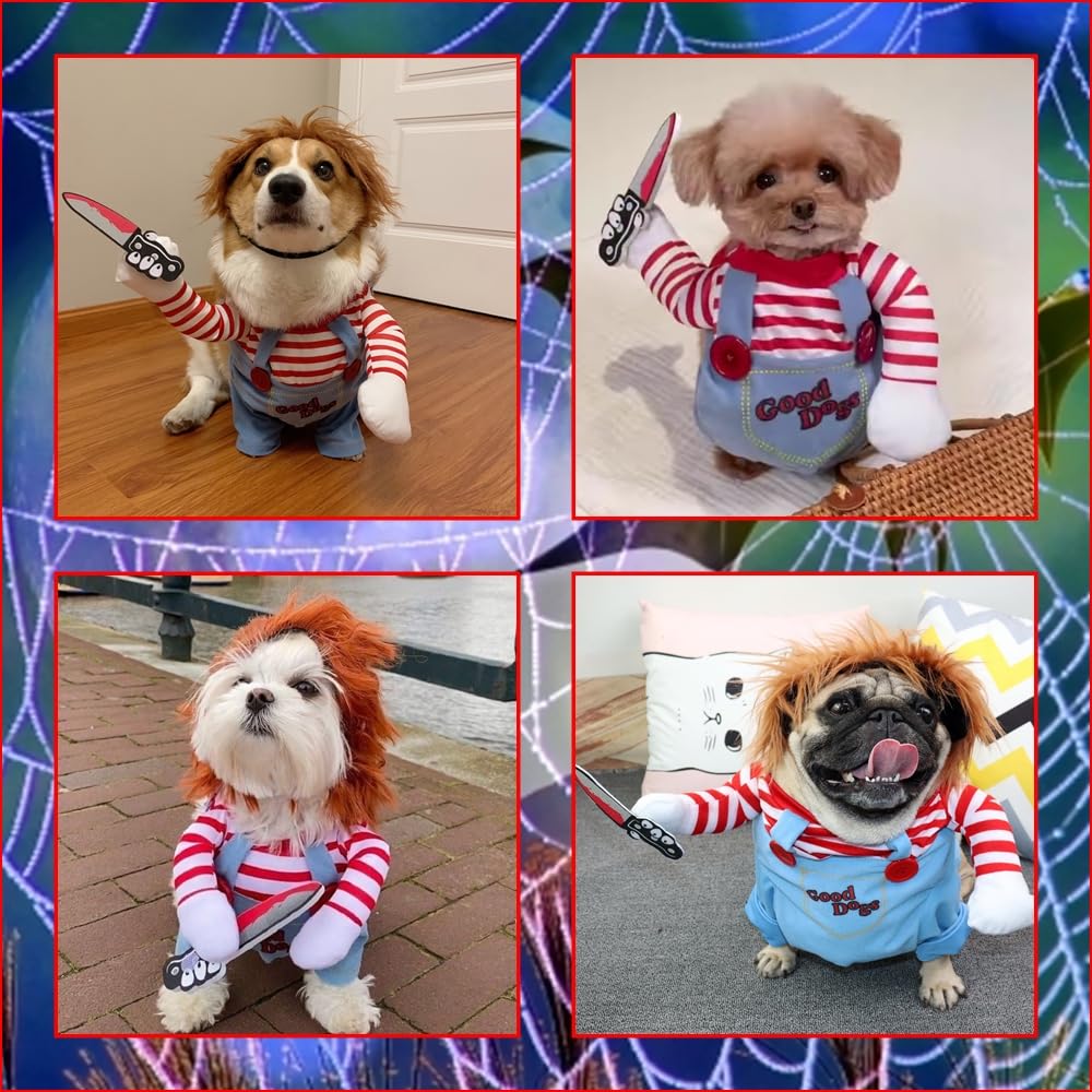 Island Puppy Halloween Pet Dog Chucky Cosplay Costume with Two Legs and Hat (Size L)