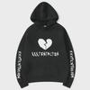 Broken-heart Men Hoodie Front Cracked Heart & Gothic Text Chest Print, Vertical Sleeve Letter Graphic, Thick Fleece Pullover for Urban Sport Trips