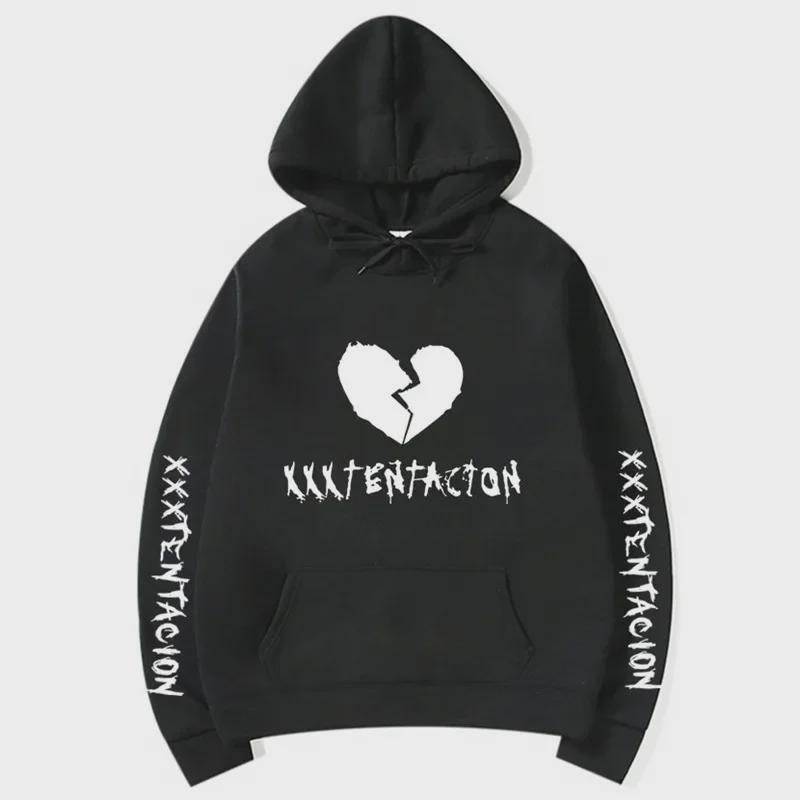 Broken-heart Men Hoodie Front Cracked Heart & Gothic Text Chest Print, Vertical Sleeve Letter Graphic, Thick Fleece Pullover for Urban Sport Trips