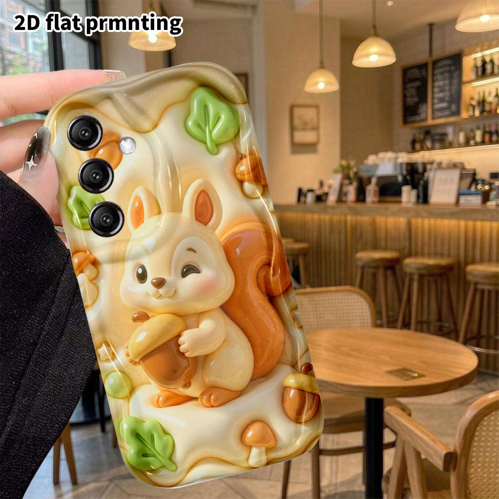 Phone Case: 2D flat, fits Samsung Galaxy A34 A35 M05 M06 S20 S22 S21 FE Plus 5G protective cases, featuring a cute little acorn squirrel, perfect Chri