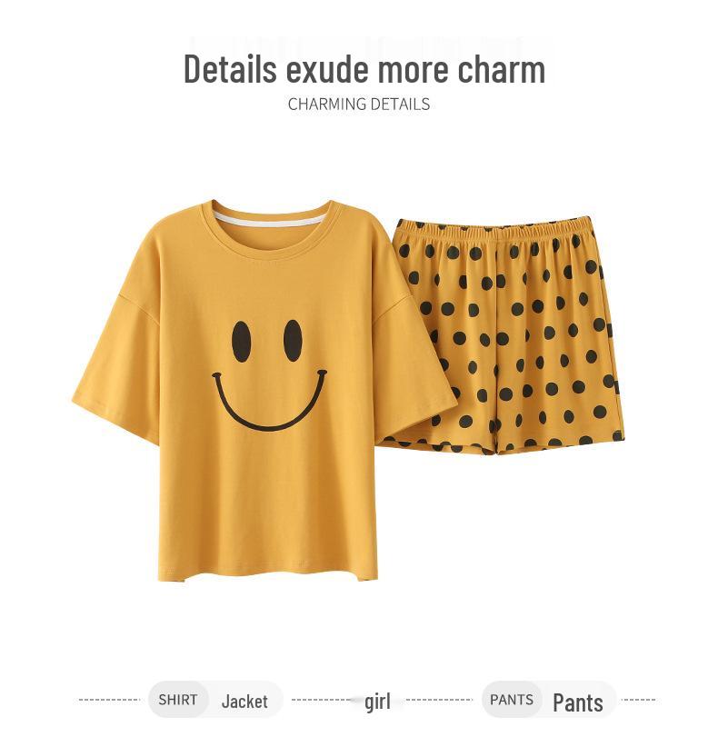 Baumwoll-Pyjama-Set im koreanischen Stil - Niedliche, lässige Kurzarm-Homewear für Studenten