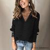 Women Solid Color Loose Long Sleeve V Neck Lace Patchwork Thick Knit Sweater