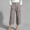 Women's Color Casual Trousers with Cotton Pockets and Button Front Dress Pants