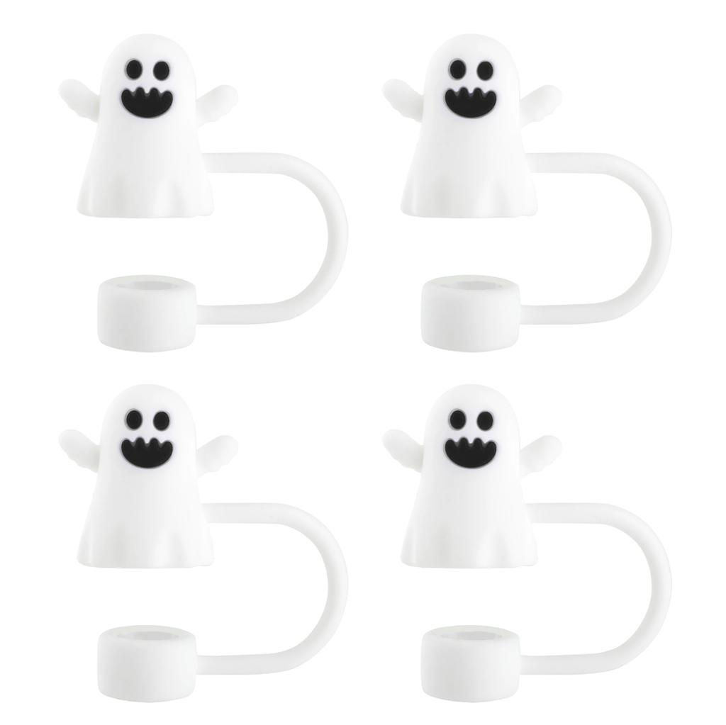 4/1Pcs Halloween Cute Ghost Straw Covers Cap Silicone Reusable Drinking Straw Topper Funny Accessories Perfect Halloween Gifts
