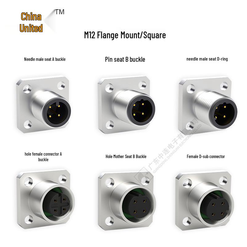 M12 Flange Aviation Plug: IP68 Waterproof Male & Female Connector for Industrial Automation Sensors
