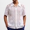 Camicie a Maniche Corte Vintage in Maglia da Uomo per Estate Golf Spiaggia con Colletto Top Casual Bottoni Lavorazione all'Uncinetto Traforata Camicia da Spiaggia per Vacanza Maschile