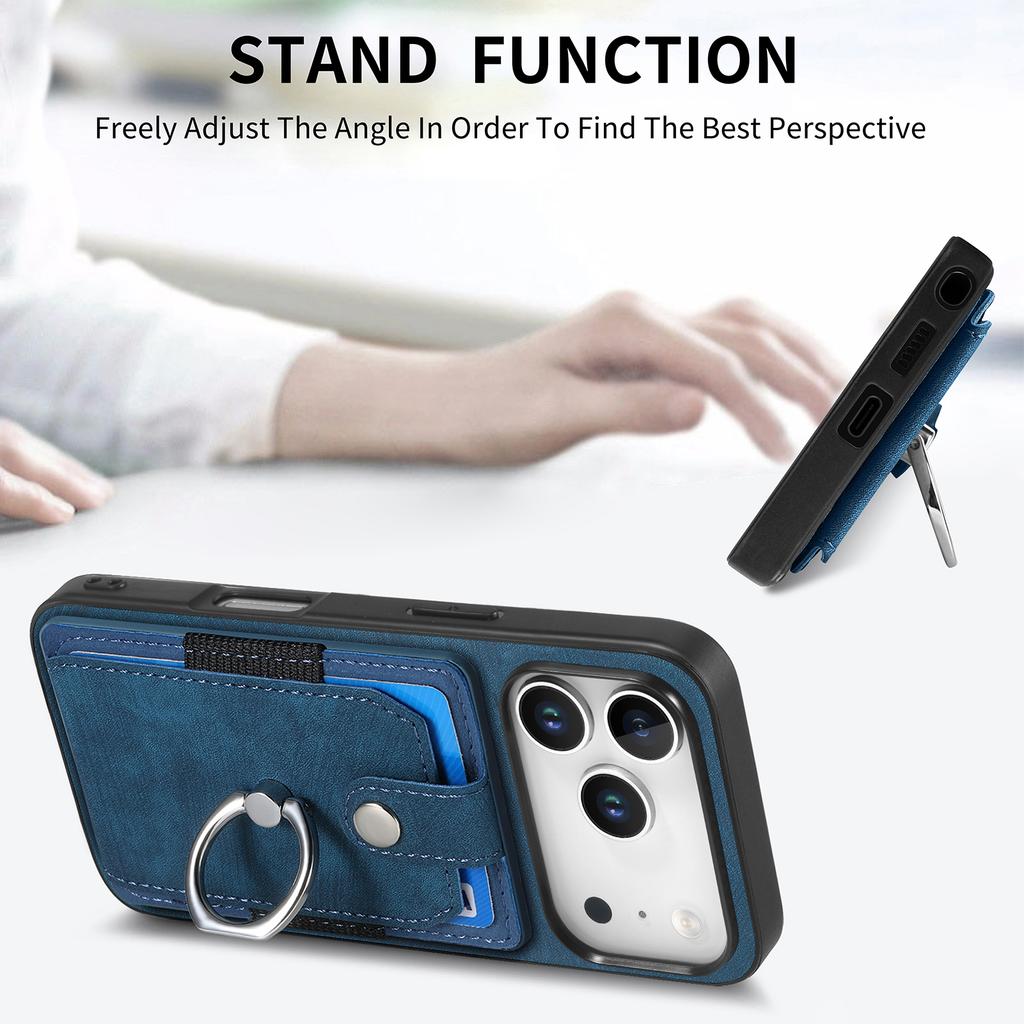 For iPhone 17 Pro Phone Case Leather Back Cover with Card Slots Kickstand