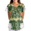 Women's Christmas Print Loose Fit V-Neck Short Sleeve Scrub Top with Pockets for Work