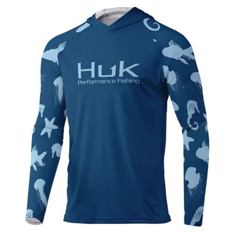 HUK Fishing Shirt Men's Long-sleeved Hooded Suit UPF50 Breathable T-shirt