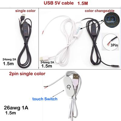 3pcs 5V USB Dual Color Dimmer Controller Switch Wire Tricolor On Off Control Dimming Wire 1.5M For LED Strip Lamp Bulb Light