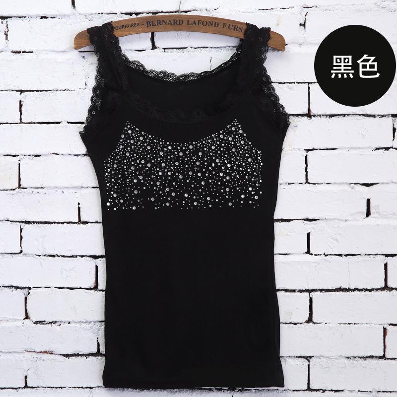 Koreanische Version von heißem Diamant-Westen Damen vielseitig Sommer Spitze Spitze gefädelt Baumwolle Gypsy Strass schmaler Primer I-förmiger Träger