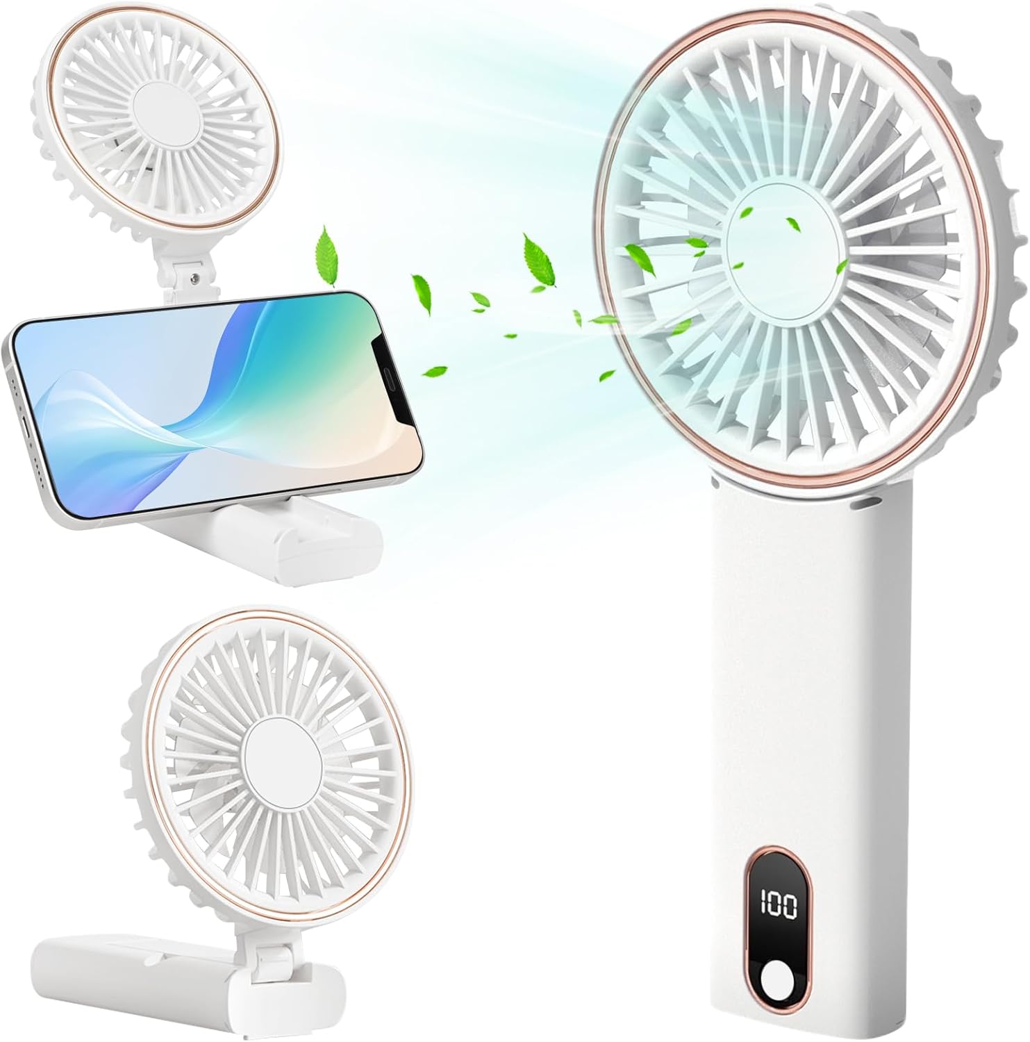 

Mini Handheld Fan Powerful Handheld Fan Small Battery Operated Fan with LED Display 4 Speed Adjustable Lightweight Rechargeable