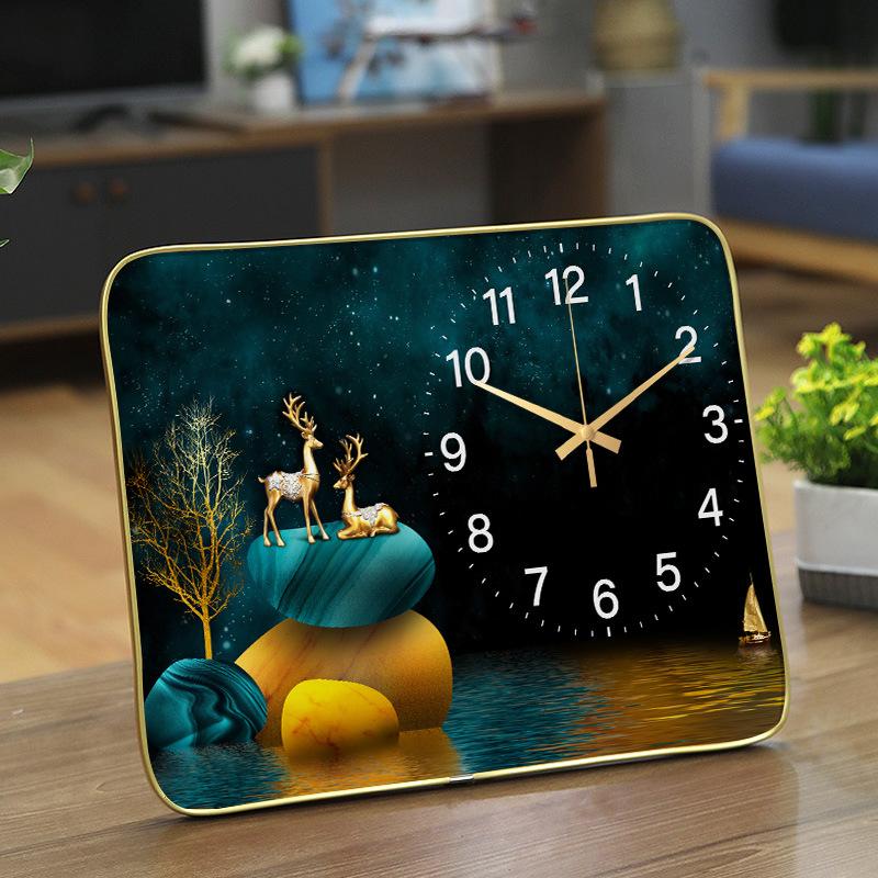 Simple and Modern Household Creative Clock Placing Table Clock Living and Dining Room Decorative Glass Table Clock Mute Crystal Porcelain Watch