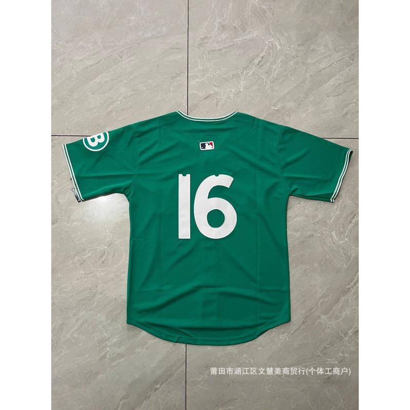 Maglia da Baseball Boston Red Sox Green City Connection Edizione Limitata con Numeri Ricamati 2 11 16 34