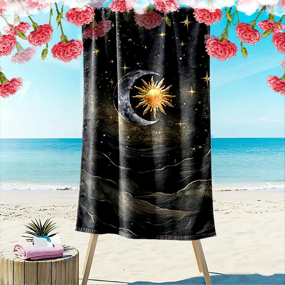 Mond und Sonne Sternenhimmel Nacht Design Strandtuch schnelltrocknend für Reise Outdoor Sport Joggen Strand und Schwimmen