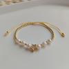 European-American Micro-Diamond Moon Jewelry: Pearl and Gold-Plated Bead Bracelet