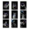 Black Cat with Colorful Bubbles Poster Cute Animal Giraffe Elephant Lion Posters and Prints Wall Arts Canvas Painting Home Decor